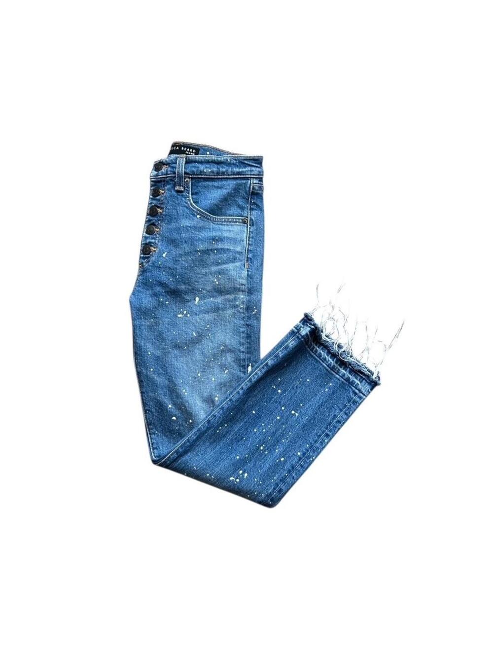 Veronica Beard Ines Girlfriend Jeans Size 25 Button Fly Paint Splatter Crop USA